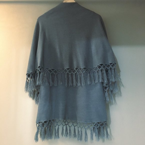 Blue Grey Boho Chic Tasseled Shawl - Picture 2 of 12